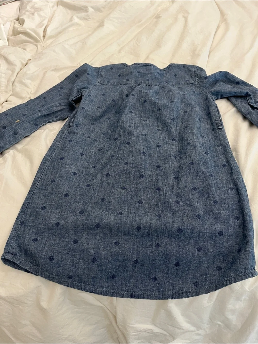 GAP Blue Chambray Dot Long-Sleeve Dress